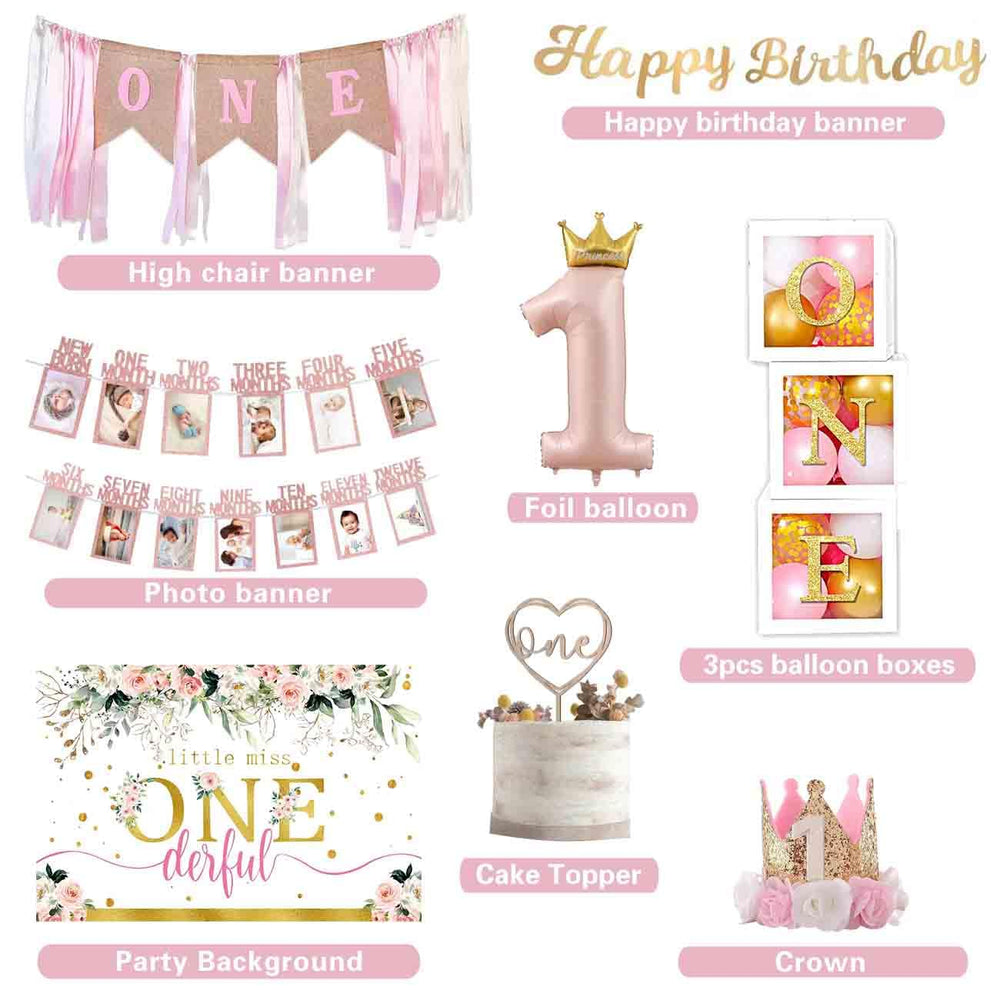 Baby Girl 1st Birthday Decorations pink gold balloon garland arch creates a stunning backdrop for photos