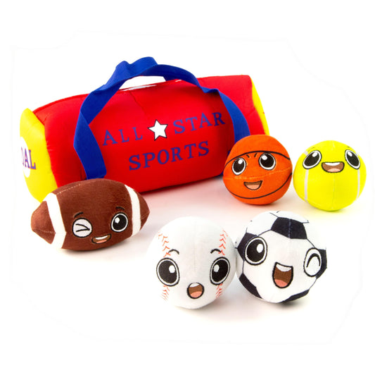 BABY K my first sports bag with 5 plush balls for organized, travel-friendly play.