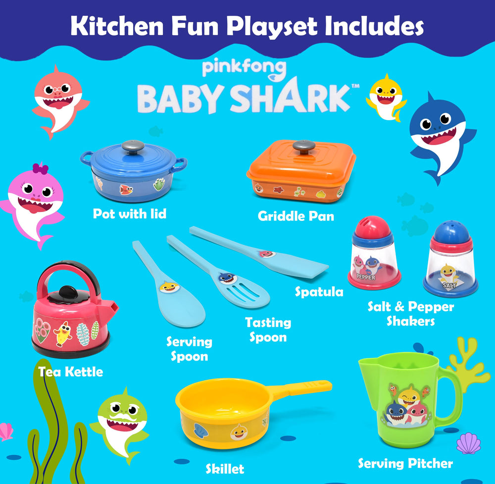 Baby Shark utensils invite role-play and early kitchen skills.