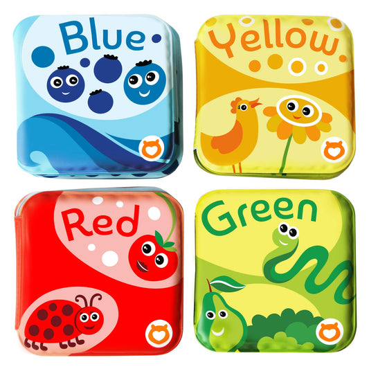BabyBibi blue pages bath book supports color learning during toddler bath time.