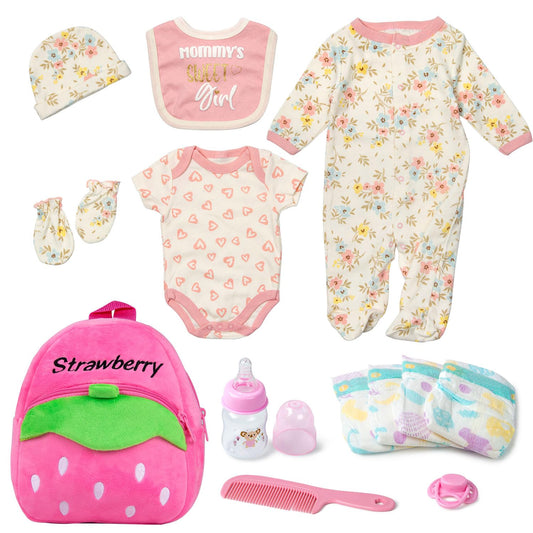 Babyfere 17-22 inch reborn doll clothes set with backpack for organized pretend play.