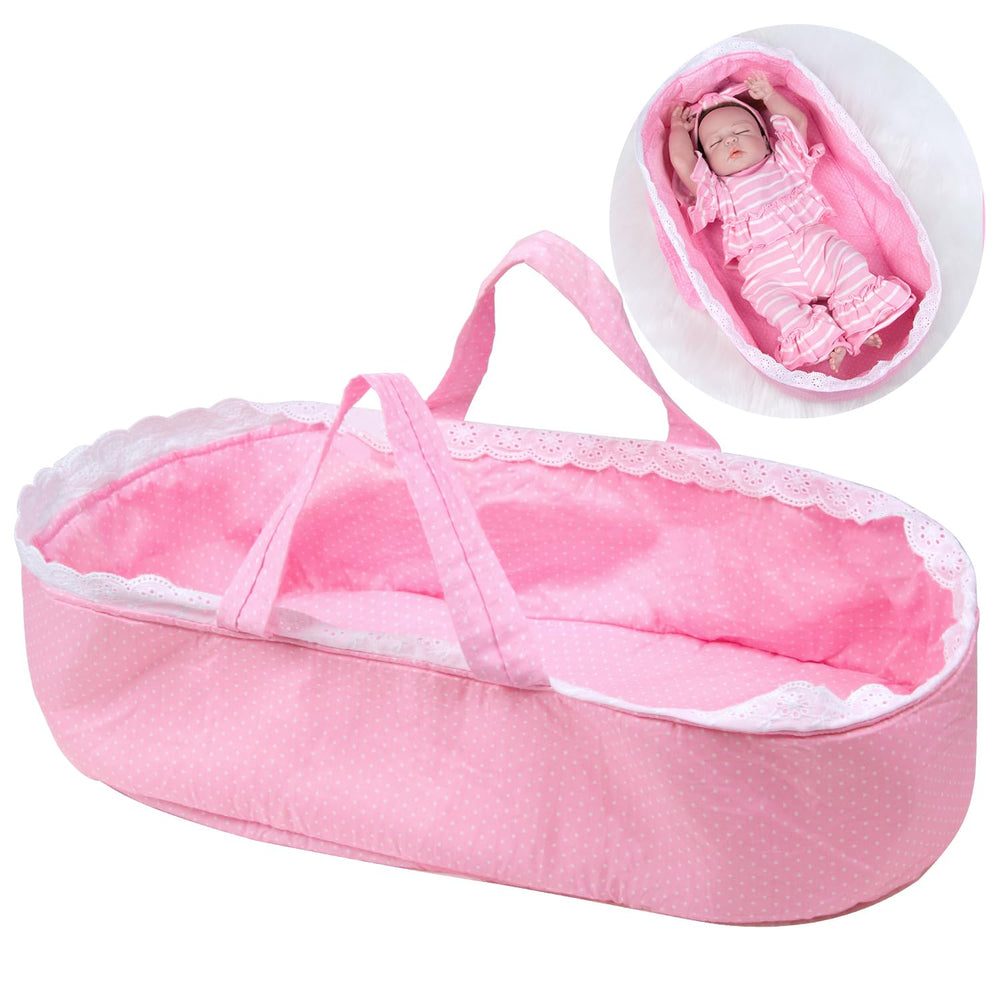 Babyfere pink doll bassinet crib fits 17-22 inch dolls for nap-time play.