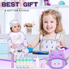Babyfere long-sleeve doll bodysuit with snaps for easy diaper changes.