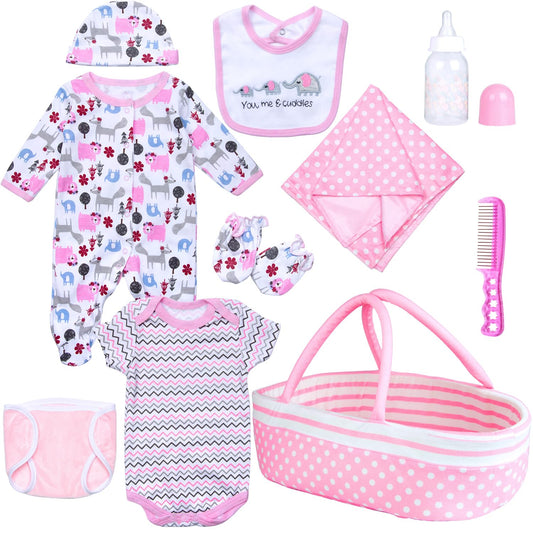 Babyfere polka-dot bassinet for reborn dolls, sturdy and spacious for playtime.