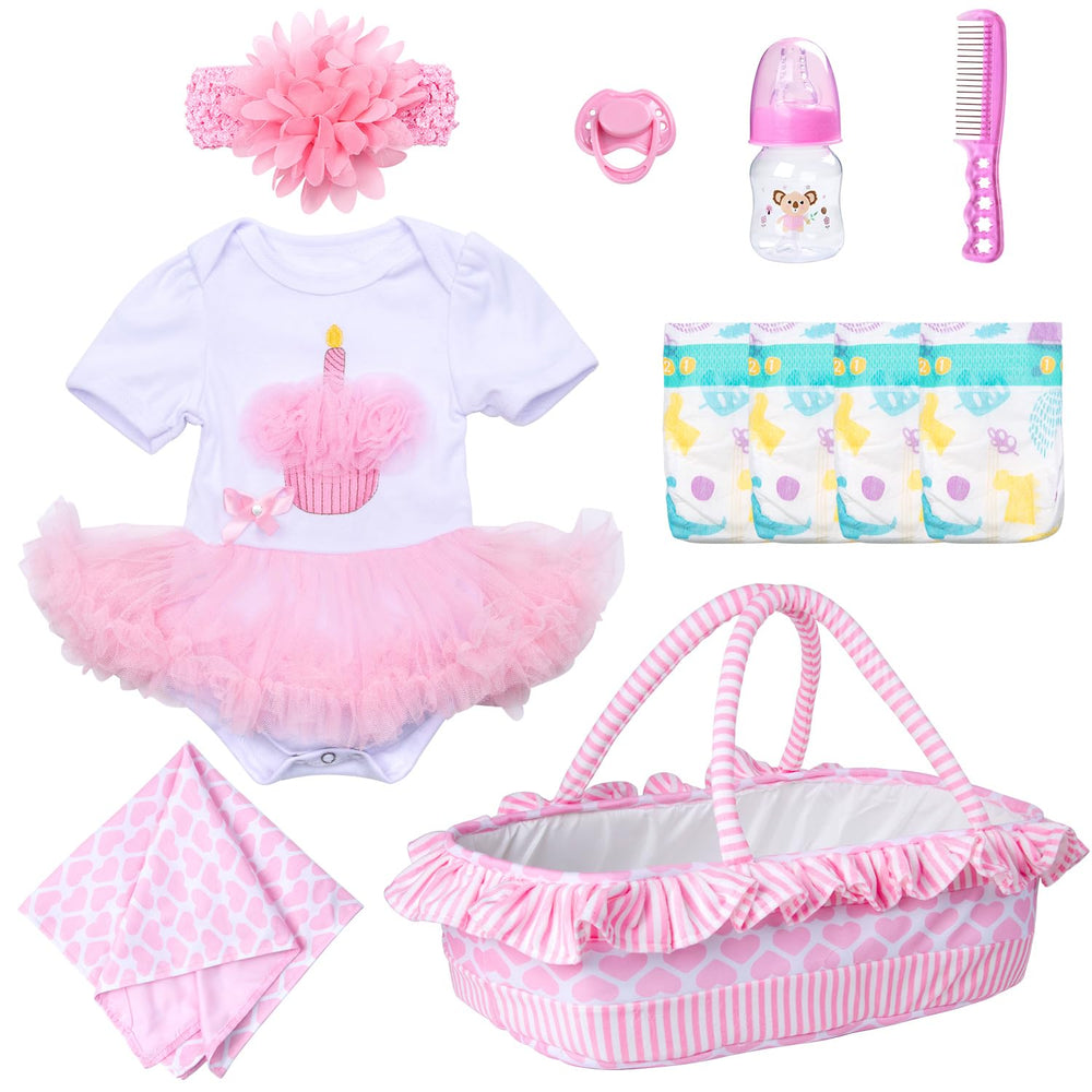 Babyfere reborn doll clothes pink dress 11pcs with layered cake style