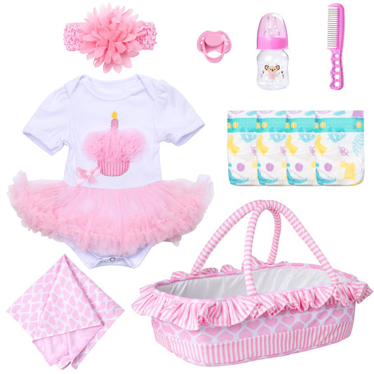 Babyfere reborn doll clothes pink dress 11pcs with layered cake style