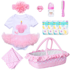 Babyfere reborn doll clothes pink dress 11pcs with layered cake style