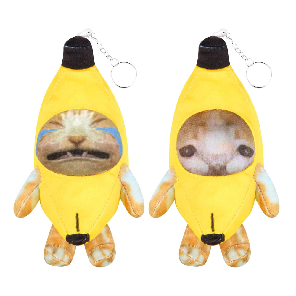 Babylounger banana cat plush keychain with four sounds for on-the-go fun