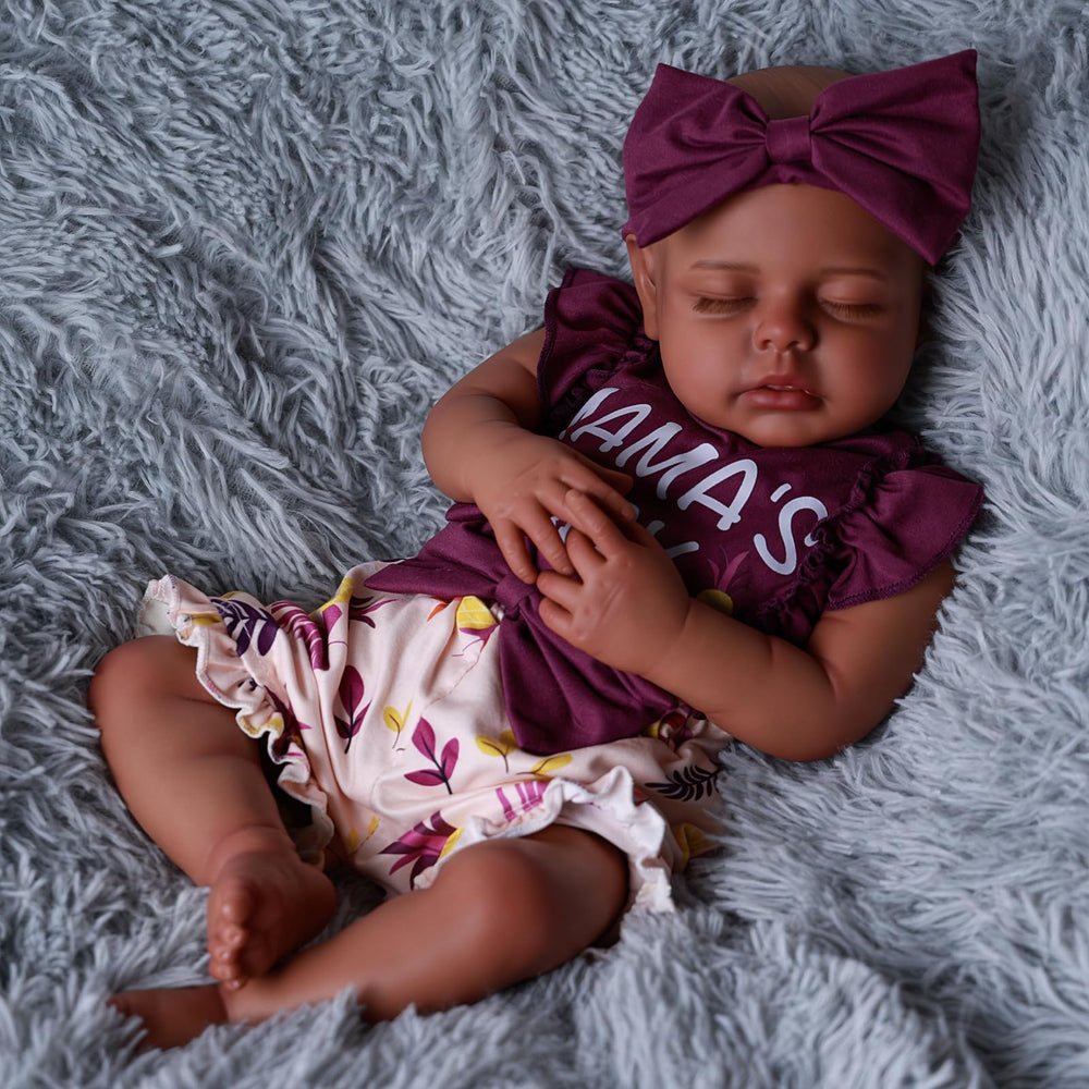 BABESIDE Black Reborn Doll 15-Inch posed for pretend play and display