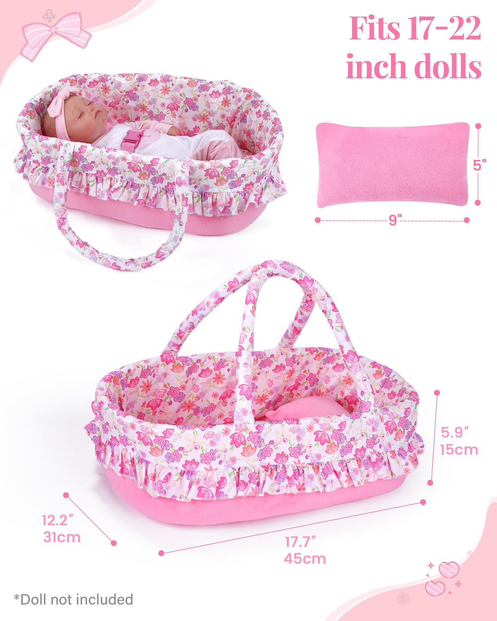 BABESIDE foldable doll bed with handle for easy transport and tidy storage