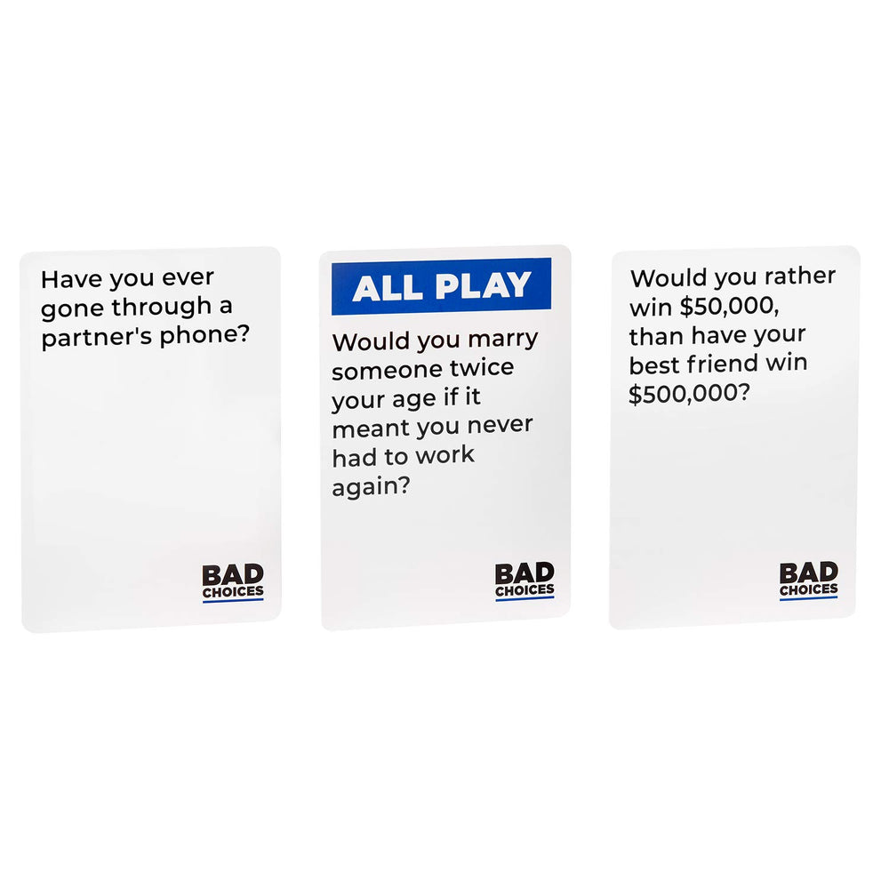 Bad Choices rule reference card, fast onboarding for new players