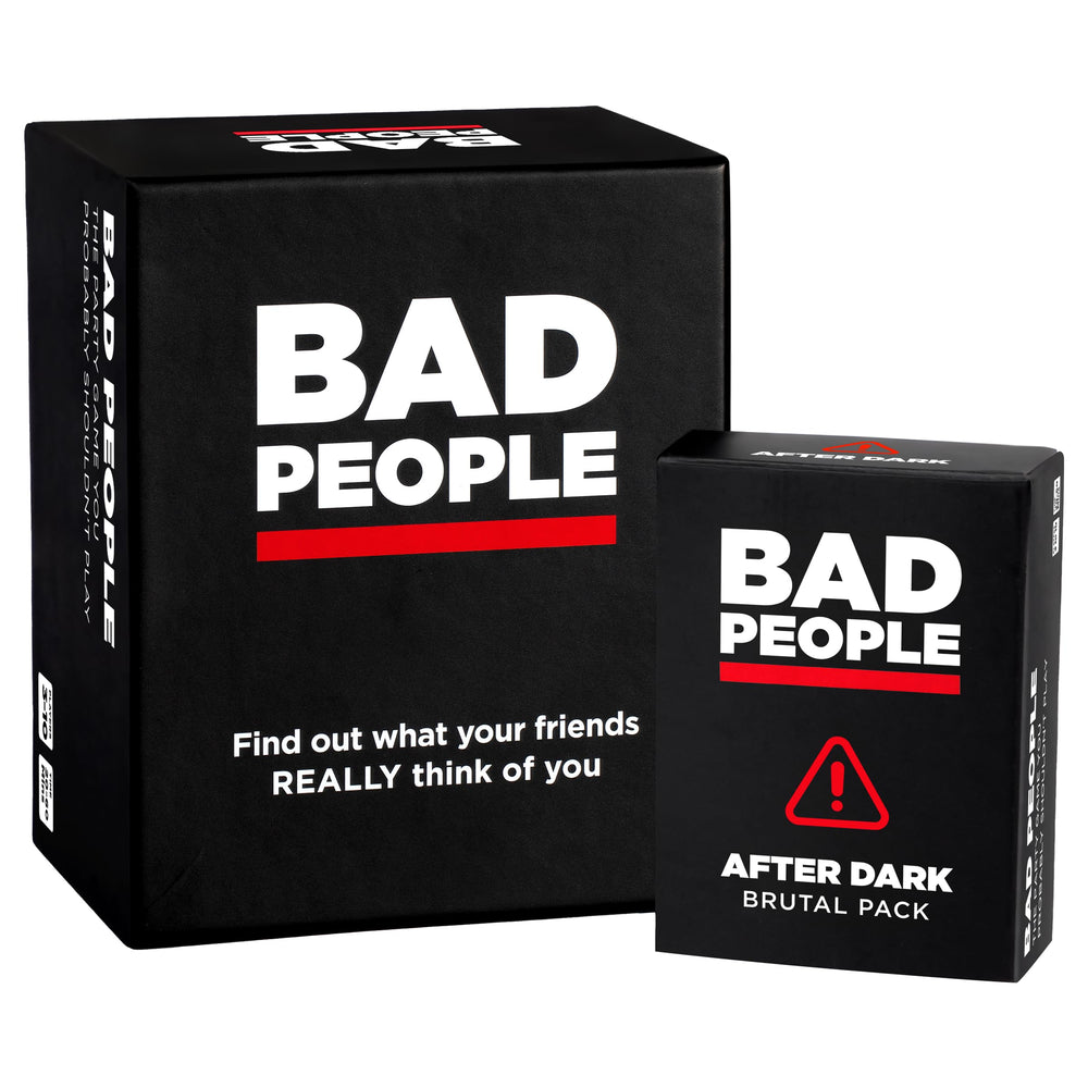 BAD PEOPLE party game front view, ready for lively group play and laughter.