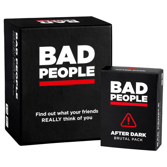 BAD PEOPLE party game front view, ready for lively group play and laughter.