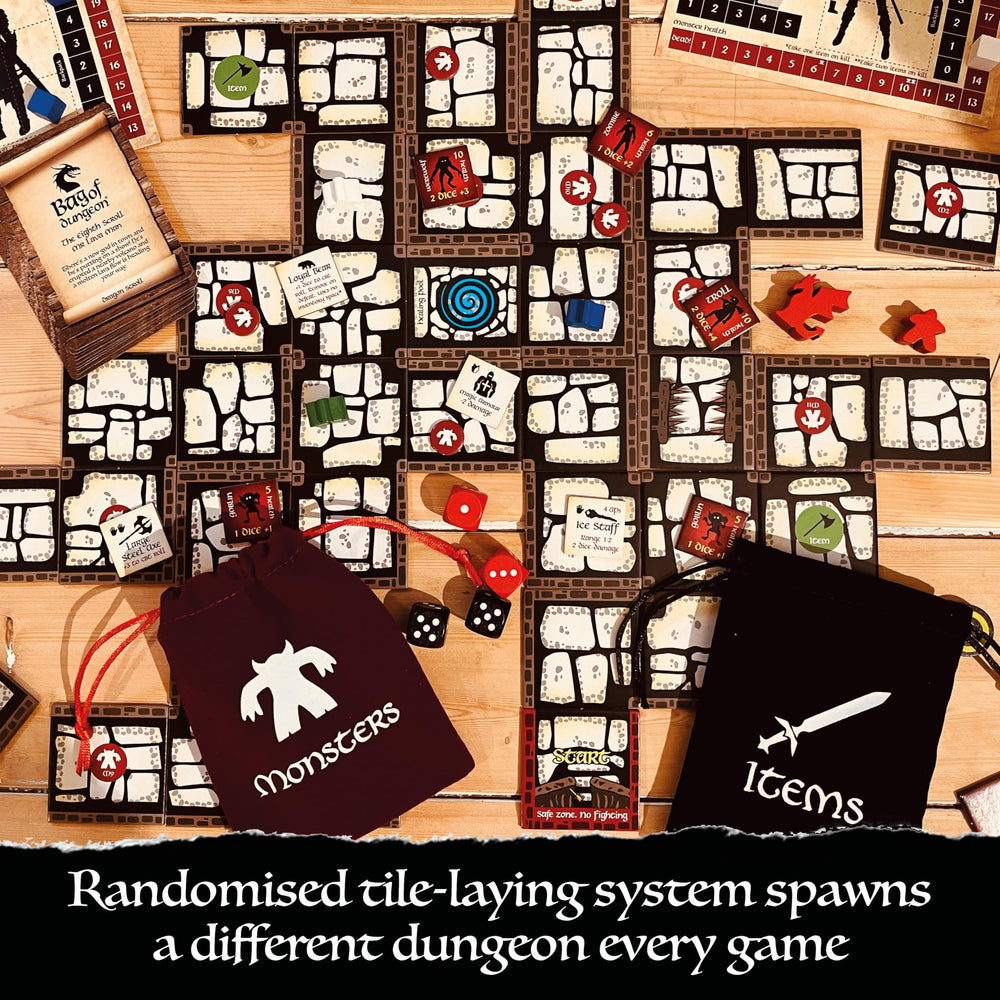 Bag of Dungeon randomized layouts spark new adventures with every session.
