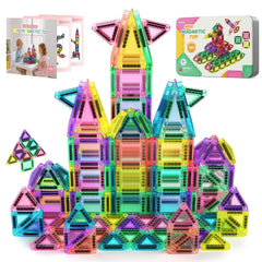 Baijle 140pcs mini magnetic tiles travel case for screen-free travel play.