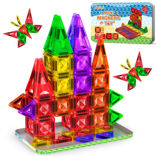 BAIJLE 80pcs mini magnetic tiles with diamond pattern case highlight portable creativity