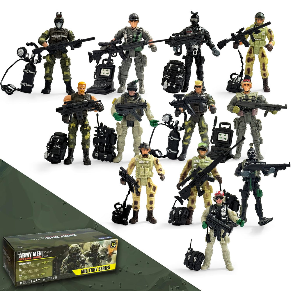 Baimiby army men 12-piece set with detachable weapons for dynamic pretend battles.