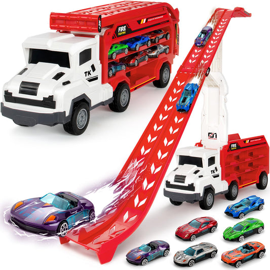 Baingesk carrier truck toy with track for organized storage and racing