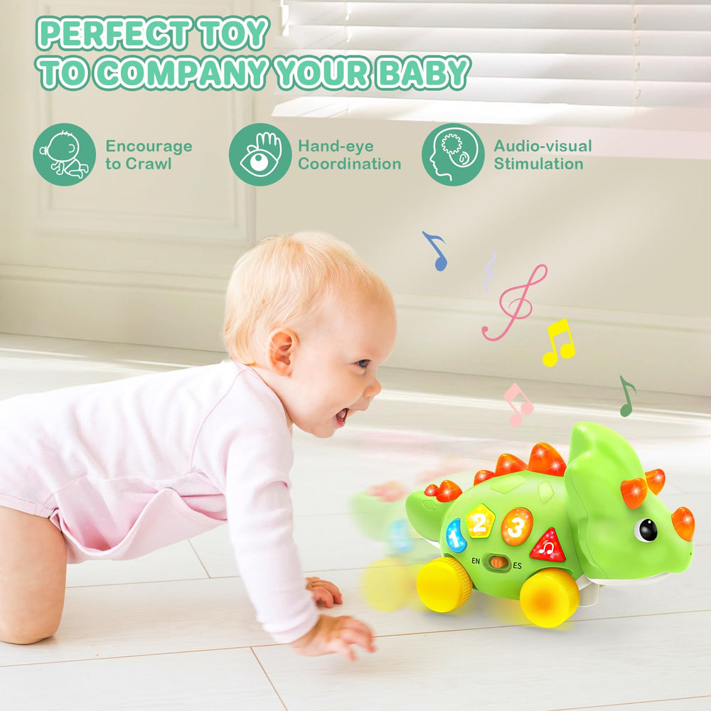 BainGesk Dinosaur Crawling Toy tail-wag view demonstrating movement cue.