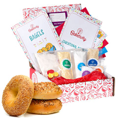 Baketivity Bagel Kit setup showing a kid-friendly, mess-free baking activity for home use