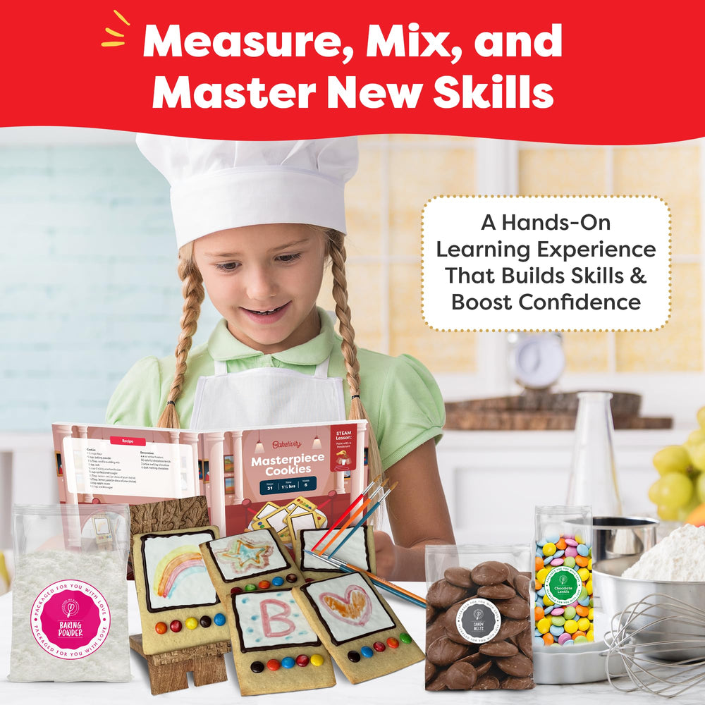 Kids rolling dough during Baketivity Masterpiece Cookies kit activity