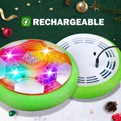 BaLaM hover soccer ball with LED lights glowing during gameplay