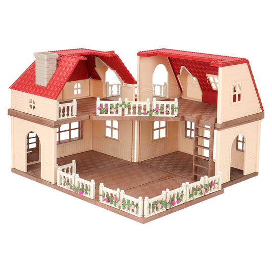 BananMelBM Family Cozy Cabin Doll House opened to 90 degrees for versatile layouts.