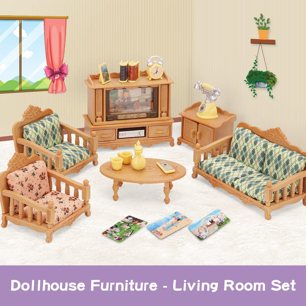 BananMelonBM dollhouse TV with patterns enables quick scene changes.