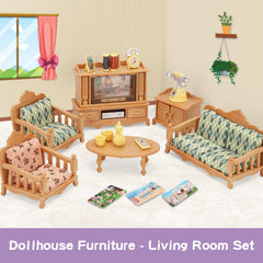 BananMelonBM dollhouse TV with patterns enables quick scene changes.