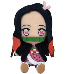 Bandai Nezuko chibi plush front view, perfect display and cuddly collector's item.