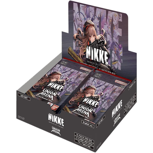 Bandai Union Arena Nikke booster box front view, premium packaging for collectors.