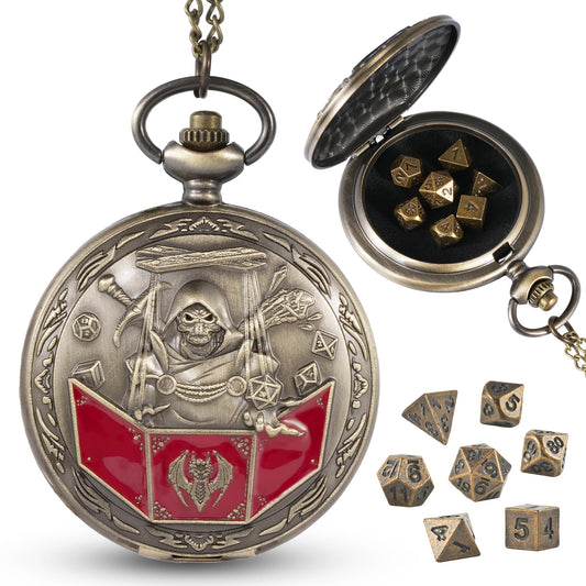 banloga d&d dice in dragon-pattern pocket watch top offer dramatic, stylish presentation