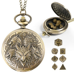 Banloga dragon-pattern pocket watch case for D&D dice.