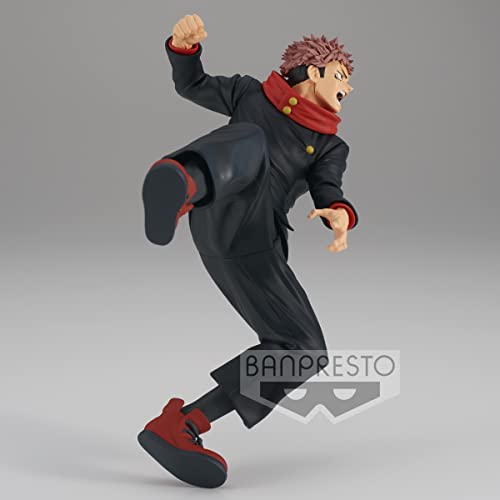 Banpresto Maximatic Yuji Itadori figure showcased on a stand for shelf display