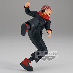 Banpresto Maximatic Yuji Itadori figure showcased on a stand for shelf display