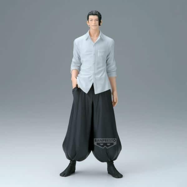 Banpresto Suguru Geto figure side view highlights dynamic silhouette for displays.