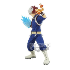BanPresto Shoto Todoroki figure pose detail highlights dynamic dual-quirk design.