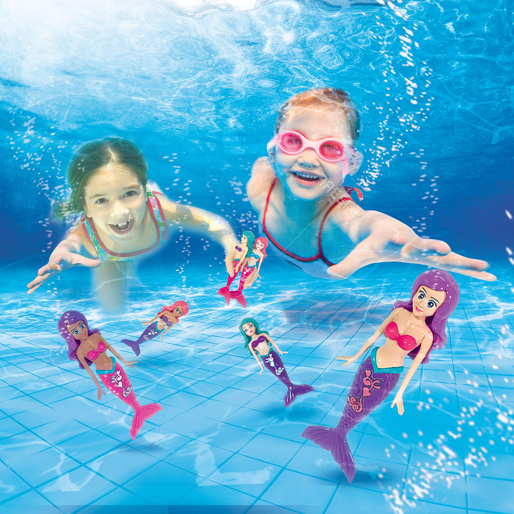 BANZAI Mermaidsdive 6-pack in pool, sets for engaging underwater games.