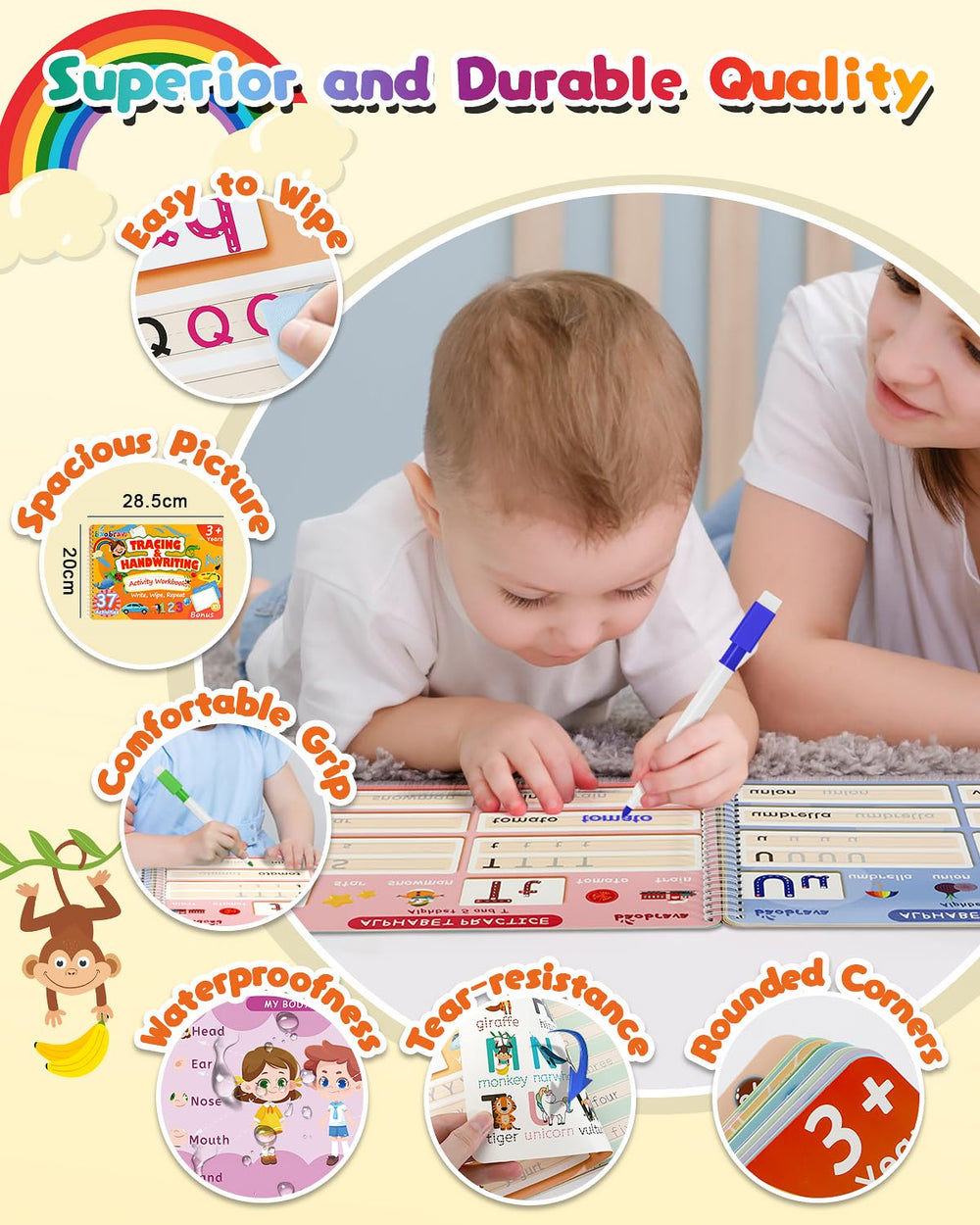 Baobrava erasable pages with wipe-clean pens enabling repeated practice