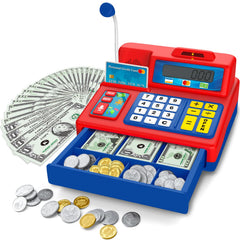 BAODLON Calculator Cash Register with grocery playset for interactive pretend shopping