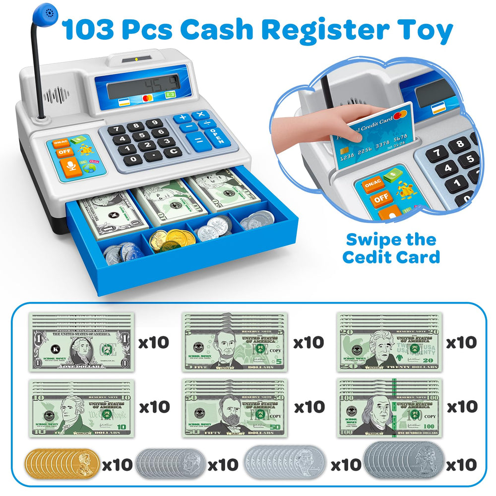 BAODLON Cash Register with microphone for interactive storytelling and realistic store role-play