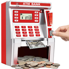 BAODLON red piggy bank with debit card shows live balance for kids.