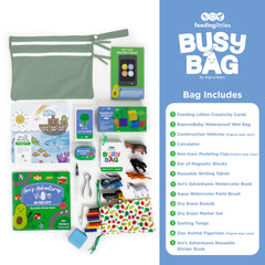 BapronBaby Busy Bag contents with magnetic blocks for quiet play during travel