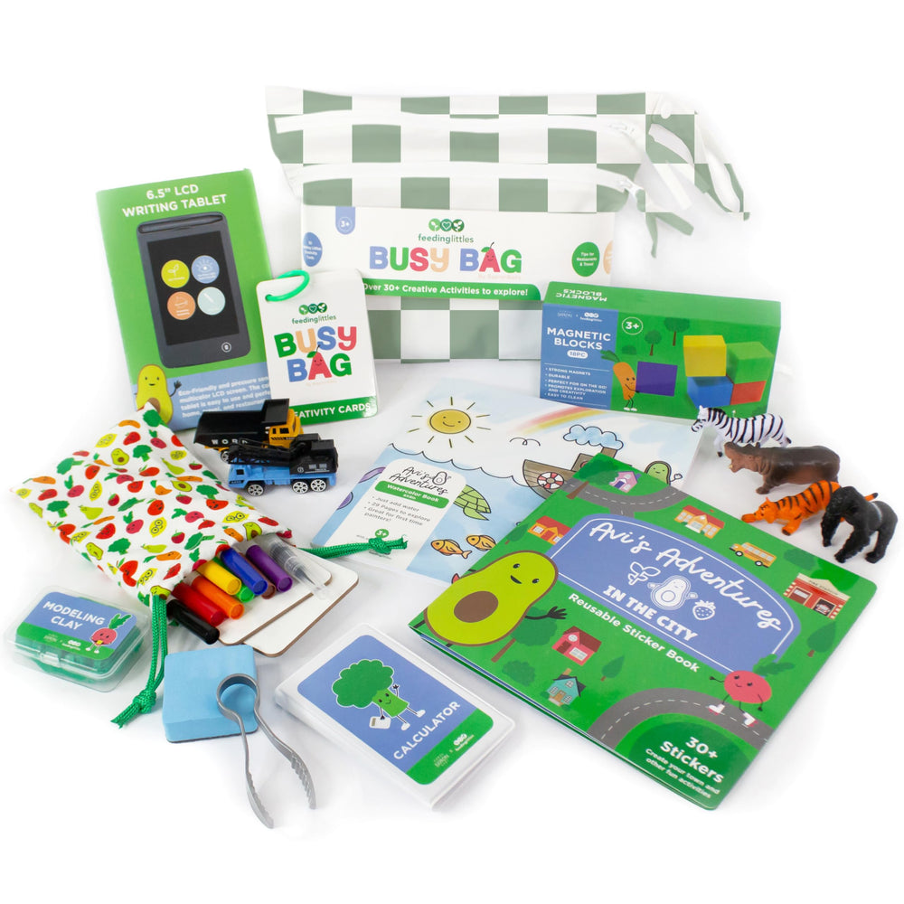 BapronBaby Feeding Littles Busy Bag contents for on-the-go learning and family fun.
