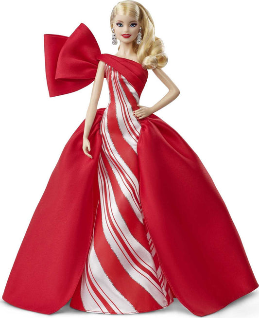 Barbie 2019 Holiday doll front view in festive gown for display