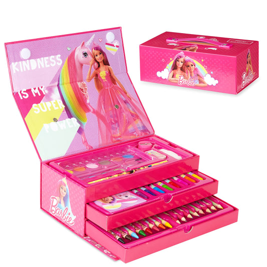 Barbie art box for girls closed for compact travel storage