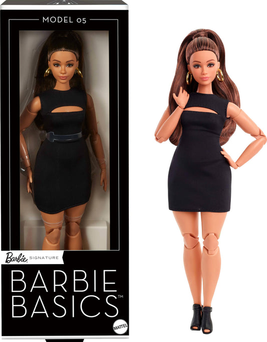 Barbie Basics Model 05 brunette hair with the LBD for stylish display and photo storytelling.