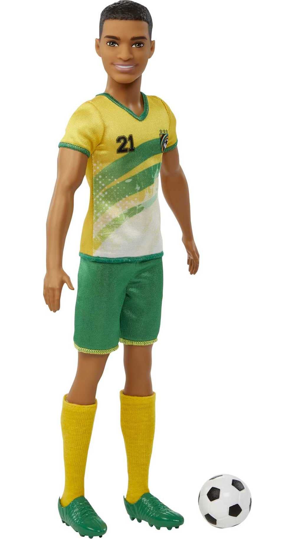 Barbie Careers Ken Soccer Doll in green shorts for on-field action