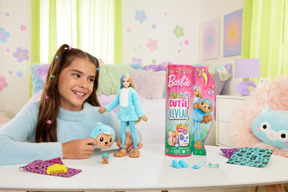 Barbie Cutie Reveal doll showcases blue and blonde hair for styling play