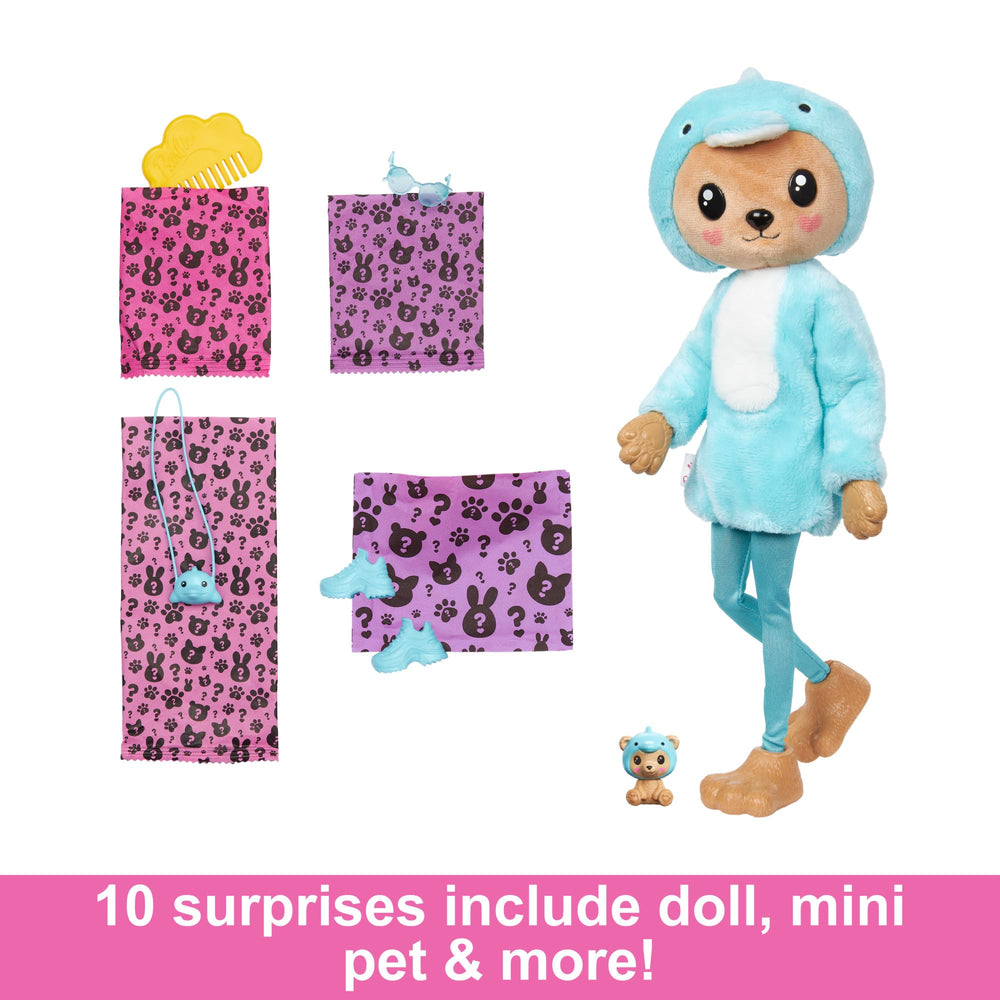 Barbie Cutie Reveal plush dolphin costume enhances imaginative play